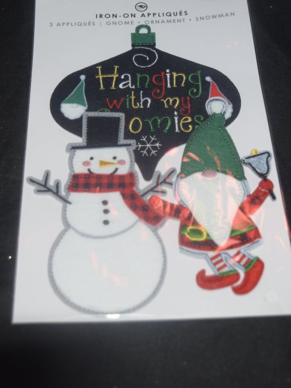 Create It "Hanging With My Gnomies" 3-Piece Iron-On Christmas Appliques NIP